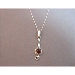 Sterling silver cognac amber pendant necklace